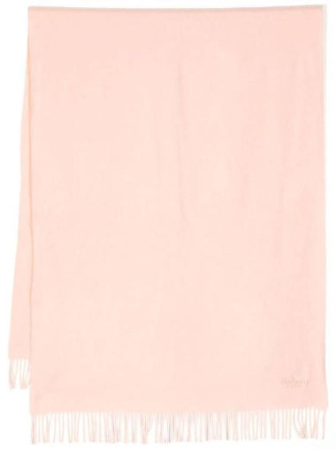 Embroidered Logo Fringed Wool Scarf Light Pink - MULBERRY - BALAAN 1