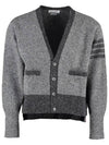 Men's Jersey Stitch Mohair Tweed 4 Lines V-Neck Cardigan Grey - THOM BROWNE - BALAAN 4