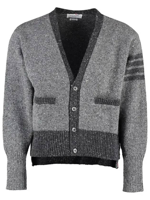 Men's Jersey Stitch Mohair Tweed 4 Lines V-Neck Cardigan Grey - THOM BROWNE - BALAAN 2