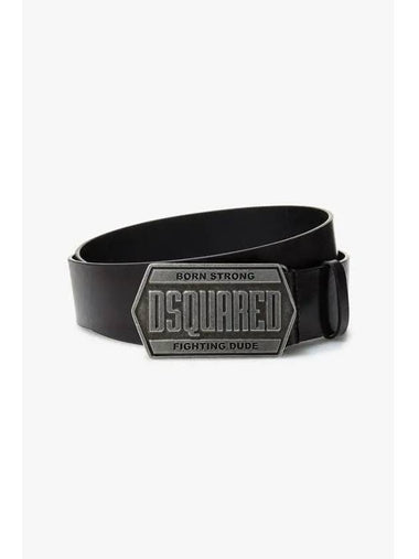 Men s Vintage Plaque Leather Belt Black - DSQUARED2 - BALAAN 1