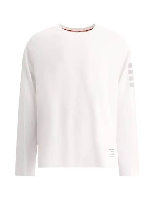 4-Bar Striped Cotton Long Sleeve T-Shirt White - THOM BROWNE - BALAAN 2