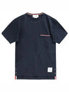 Men's Medium Weight Jersey Tipped Pocket Crewneck Short Short Sleeve T-Shirt Navy - THOM BROWNE - BALAAN 2