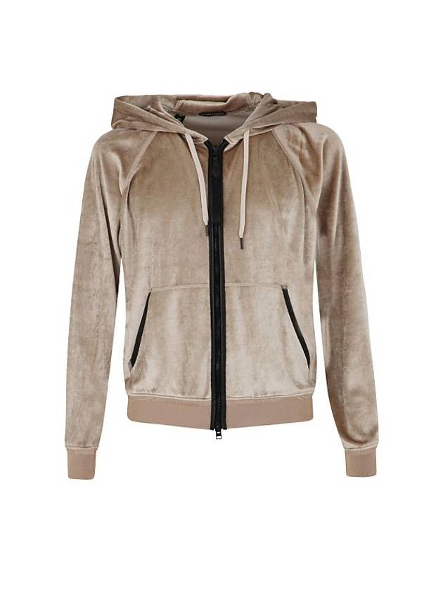 Velor Zip-Up Hoodie Beige - TOM FORD - BALAAN 1