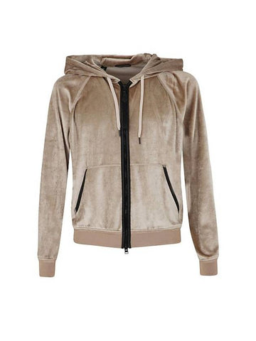 Velor Zip-Up Hoodie Beige - TOM FORD - BALAAN 1