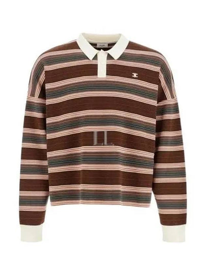 Triomphe Striped Loose Polo Shirt Ecru Brown - CELINE - BALAAN 2