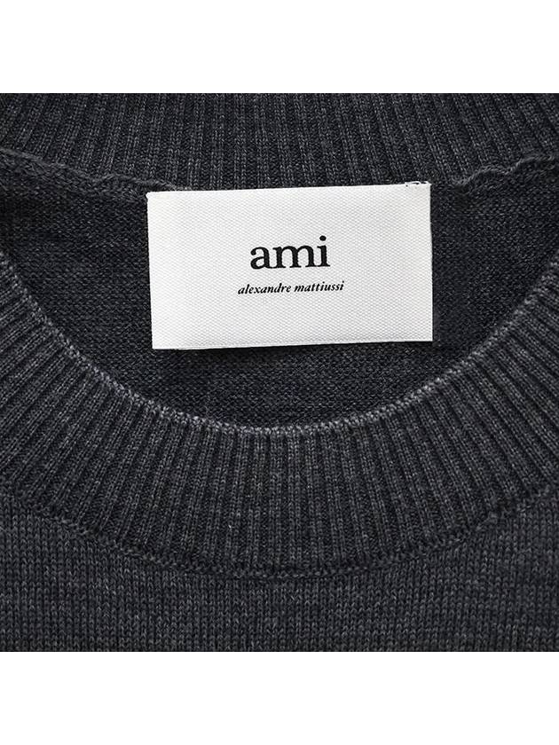 Heart Embroidered Logo Crew Neck Knit Top Heather Grey - AMI - BALAAN 3