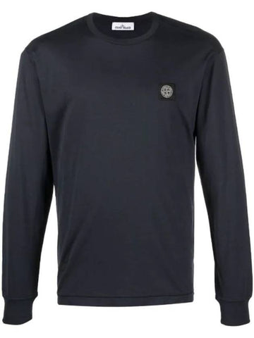 Logo Patch Cotton Long Sleeve T-Shirt Navy - STONE ISLAND - BALAAN 1