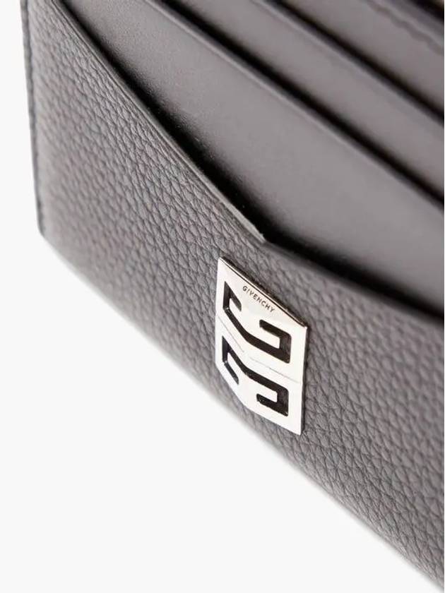 Silver Plaque Logo Central Slip Leather Card Holder Wallet Black - GIVENCHY - BALAAN 3