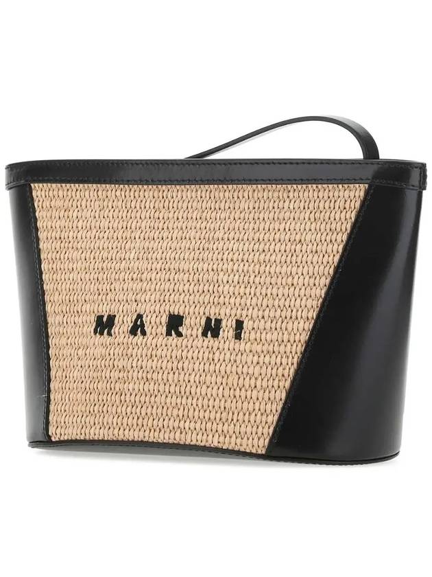 Tropicalia Raffia Leather Logo Pouch Bag Black - MARNI - BALAAN 5