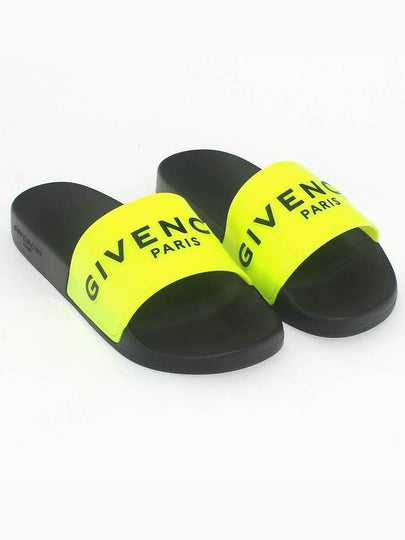 Logo Paris Flat Slippers Neon Yellow - GIVENCHY - BALAAN 2