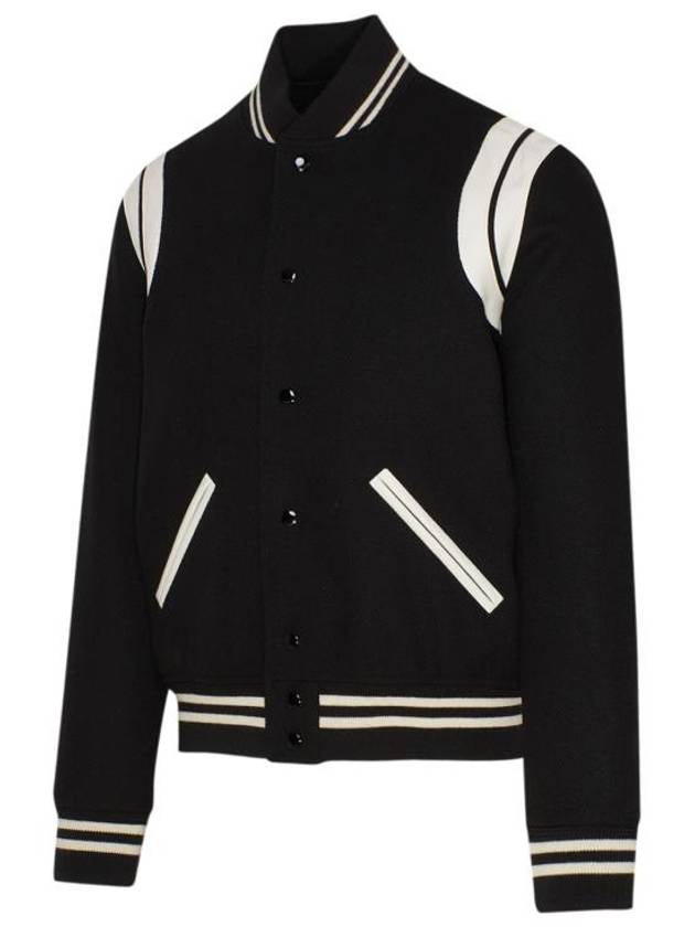 Teddy Bomber Jacket in Wool Black White - SAINT LAURENT - BALAAN 2