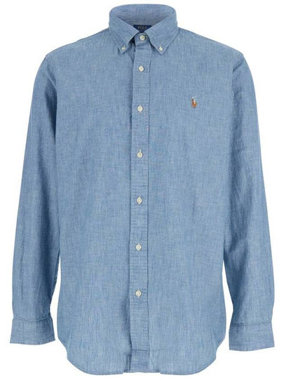 Men's Embroidered Logo Custom Fit Chambray Long Sleeve Shirt Blue - POLO RALPH LAUREN - BALAAN 2