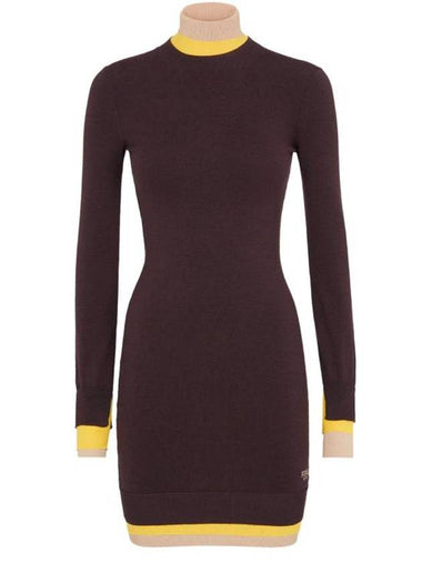 High Neck Wool Short Dress Dark Purple - FENDI - BALAAN 1