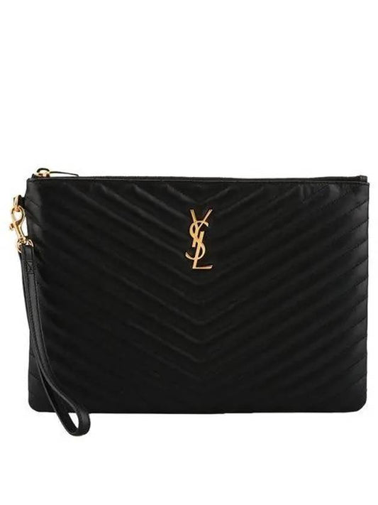 Gold Monogram Matelasse Clutch Bag Black - SAINT LAURENT - BALAAN 2