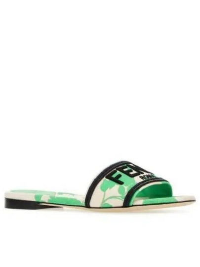 Rose Print Embroidered Logo Canvas Slide Slippers Green - FENDI - BALAAN 2