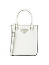 Triangle Logo Brushed Leather Small Tote Bag White - PRADA - BALAAN 1