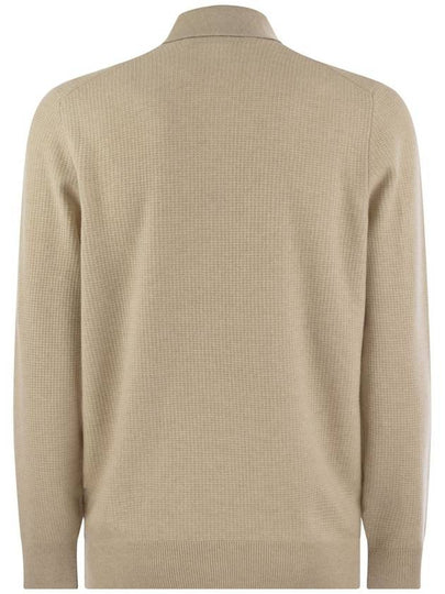 Waffle stitch cashmere knit polo shirt with long sleeve - BRUNELLO CUCINELLI - BALAAN 2