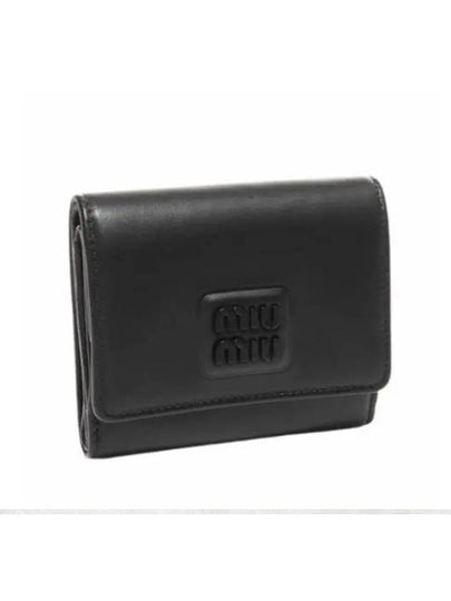 Small Leather Tri-Fold Half Wallet Black - MIU MIU - BALAAN 2