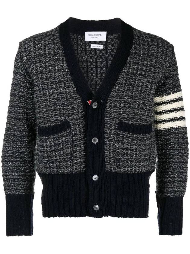 Mohair Tweed 4-Bar Classic V-neck Cardigan Navy - THOM BROWNE - BALAAN 1