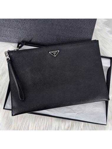 Saffiano triangle logo clutch bag black 2NH001 - PRADA - BALAAN 1