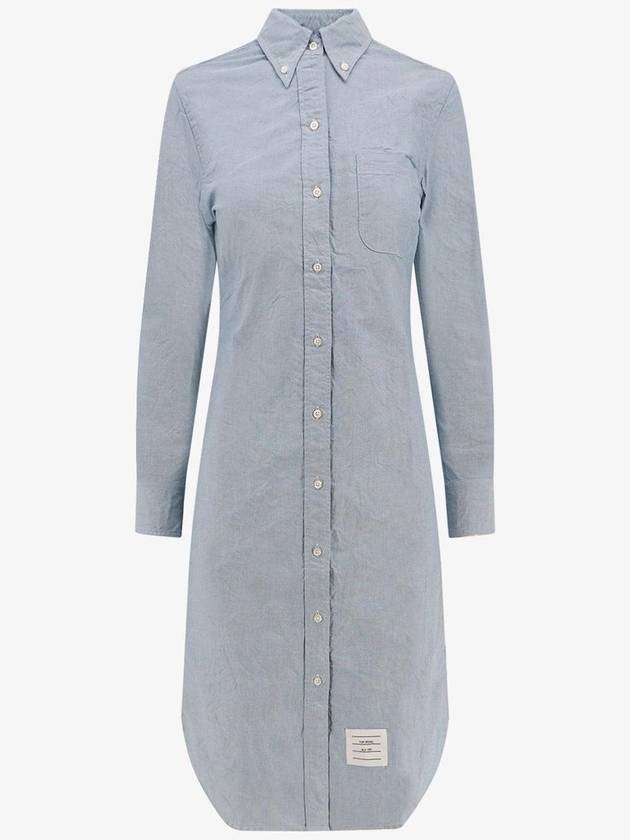 Logo Patch Cotton Midi Dress Blue - THOM BROWNE - BALAAN 1