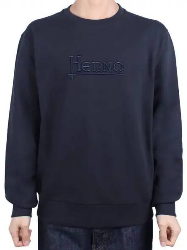 Embroidered Logo Crew Neck Sweatshirt Navy - HERNO - BALAAN 2