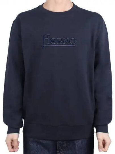 Embroidered Logo Crew Neck Sweatshirt Navy - HERNO - BALAAN 2