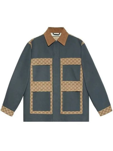 Patchwork GG Supreme Cotton Canvas Jacket Dark Grey - GUCCI - BALAAN 1