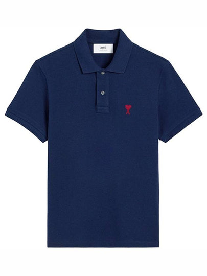 Heart Logo Polo Shirt Navy - AMI - BALAAN 2