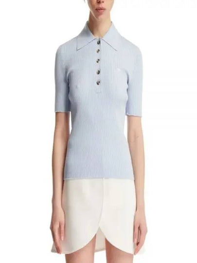 Embroidered Logo Rib Polo Knit Top Blue - COURREGES - BALAAN 2