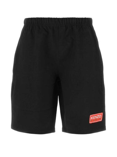 Men's Paris Logo Patch Cotton Shorts Black - KENZO - BALAAN 1