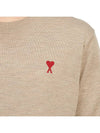 Heart Embroidered Logo Crew Neck Knit Top Beige - AMI - BALAAN 9