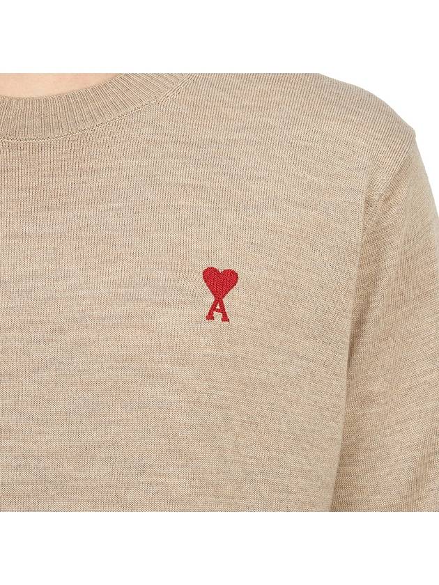 Heart Embroidered Logo Crew Neck Knit Top Beige - AMI - BALAAN 9