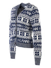 logo wool mix jacquard cardigan blue - GANNI - BALAAN 3