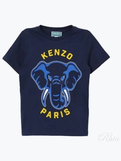 Kids Logo Print Short Sleeve T-Shirt Navy - KENZO - BALAAN 2