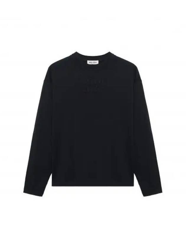 Logo Embroidered Cotton Long Sleeve T-shirt Black - MIU MIU - BALAAN 2