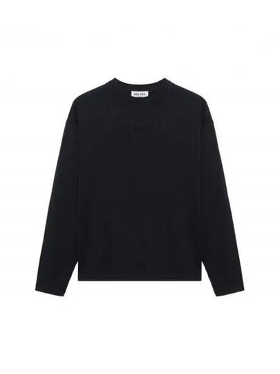 Logo Embroidered Cotton Long Sleeve T-shirt Black - MIU MIU - BALAAN 2