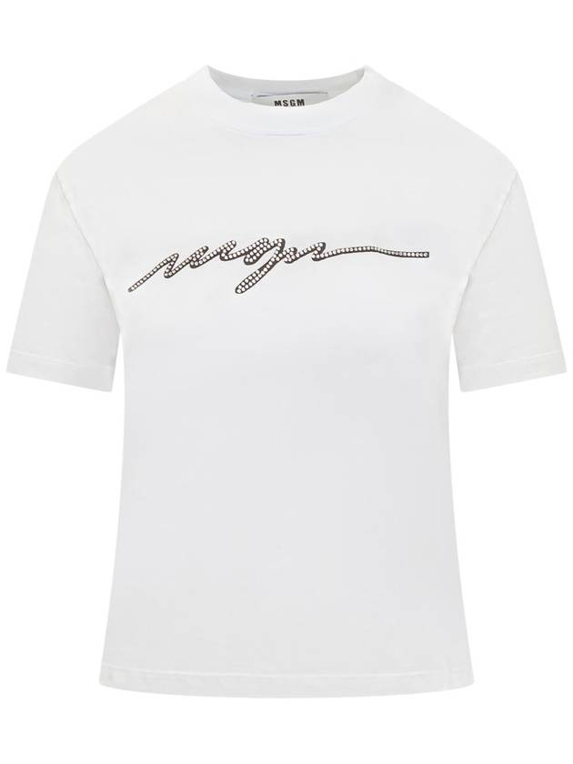 Rhinestone Logo Short Sleeve T-Shirt White - MSGM - BALAAN 2