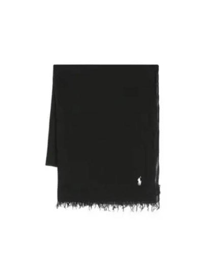 Pony Embroidery Fringed Scarf Black - POLO RALPH LAUREN - BALAAN 2