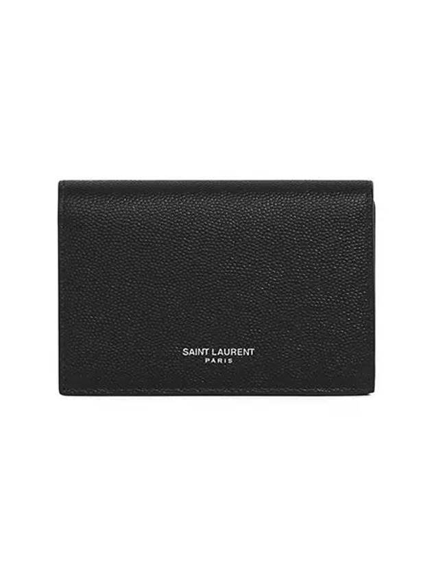 Business Flap in Grain De Poudre Embossed Leather Card Wallet Black - SAINT LAURENT - BALAAN 2