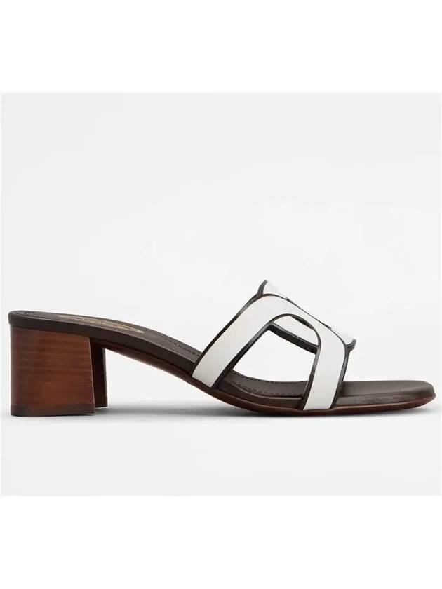 Cut Out Logo Detail Leather Sandal Heels White - TOD'S - BALAAN 3