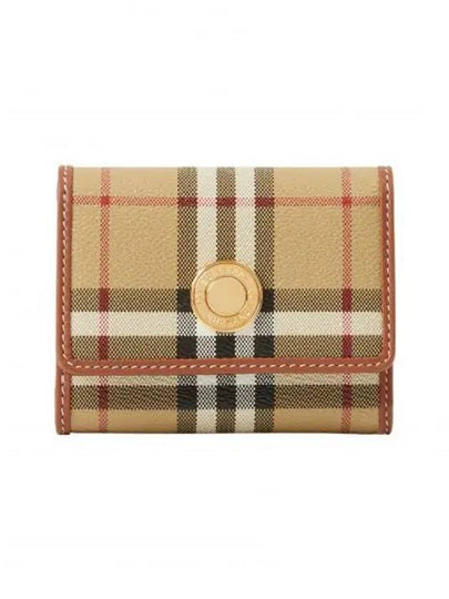 Women's Checked Leather Small Half Wallet Archive Beige - BURBERRY - BALAAN 2