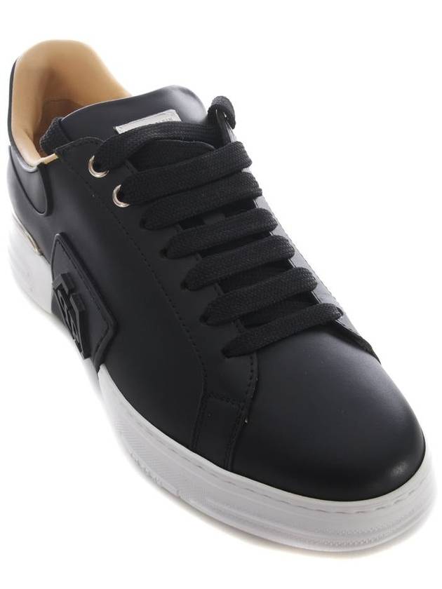 Logo Patch Leather Low Top Sneakers Black - PHILIPP PLEIN - BALAAN 4