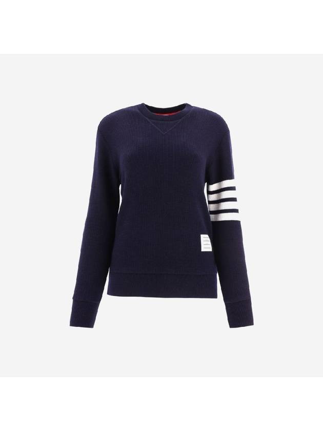 4-Bar Striped Waffle Wool Cashmere Pullover Knit Top Navy - THOM BROWNE - BALAAN 2