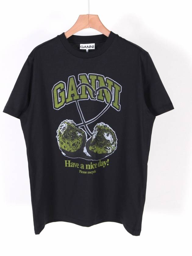 Graphic Print Short Sleeve T-Shirt Black - GANNI - BALAAN 2