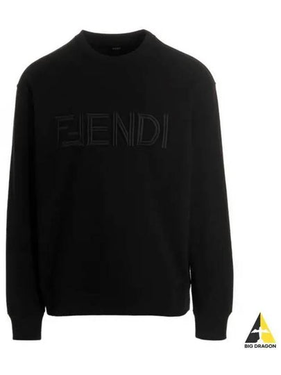 Embroidered Logo Crew Neck Sweatshirt Black - FENDI - BALAAN 2