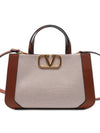 V Logo Signature Tote Bag Brown Ivory - VALENTINO - BALAAN 3