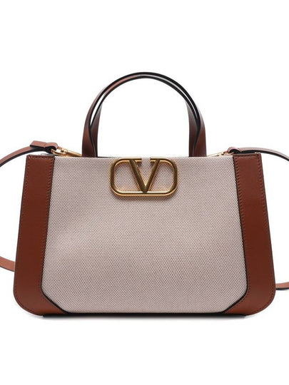 V Logo Signature Tote Bag Brown Ivory - VALENTINO - BALAAN 2