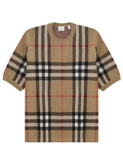 Men's Jacquard Check Pattern Silk Wool Knit Top Beige - BURBERRY - BALAAN 2