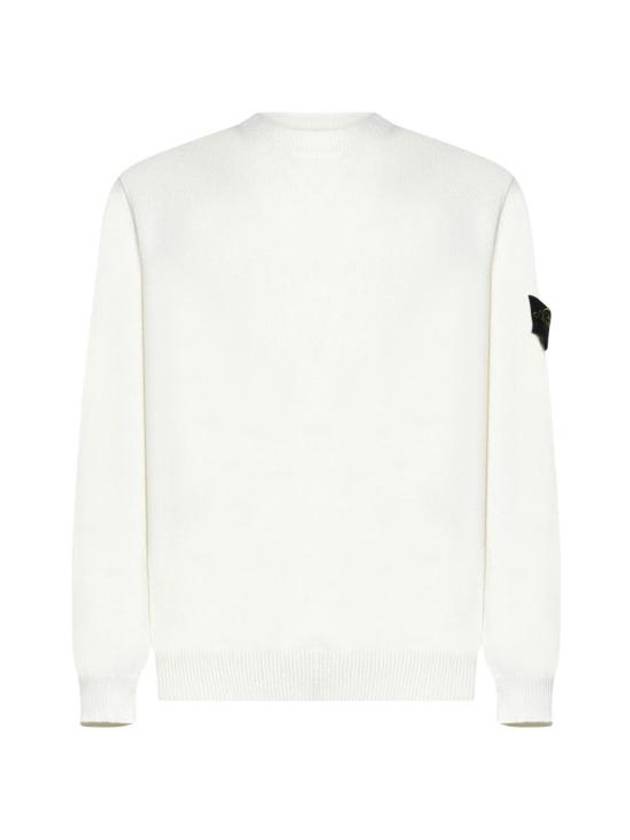 Compass Motif Crew Neck Regular Fit Cotton Knit Top White - STONE ISLAND - BALAAN 1